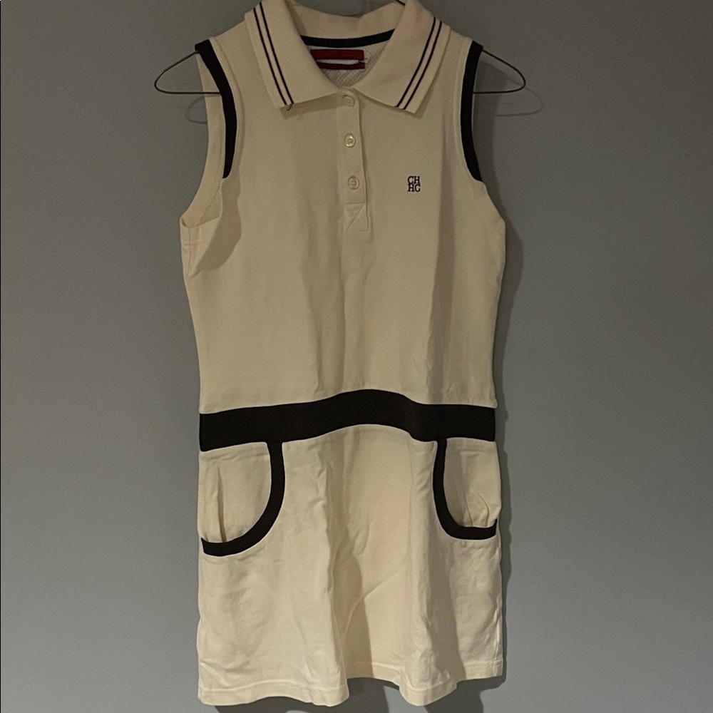 Carolina Herrera Cream Polo Dress with Black Trim